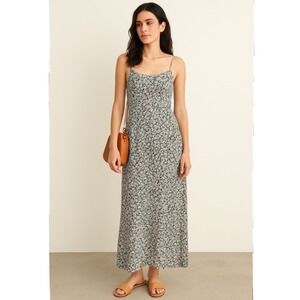 Madewell Floral Print Smocked Back Midi Slip Dress Size 8 Blue Green‎